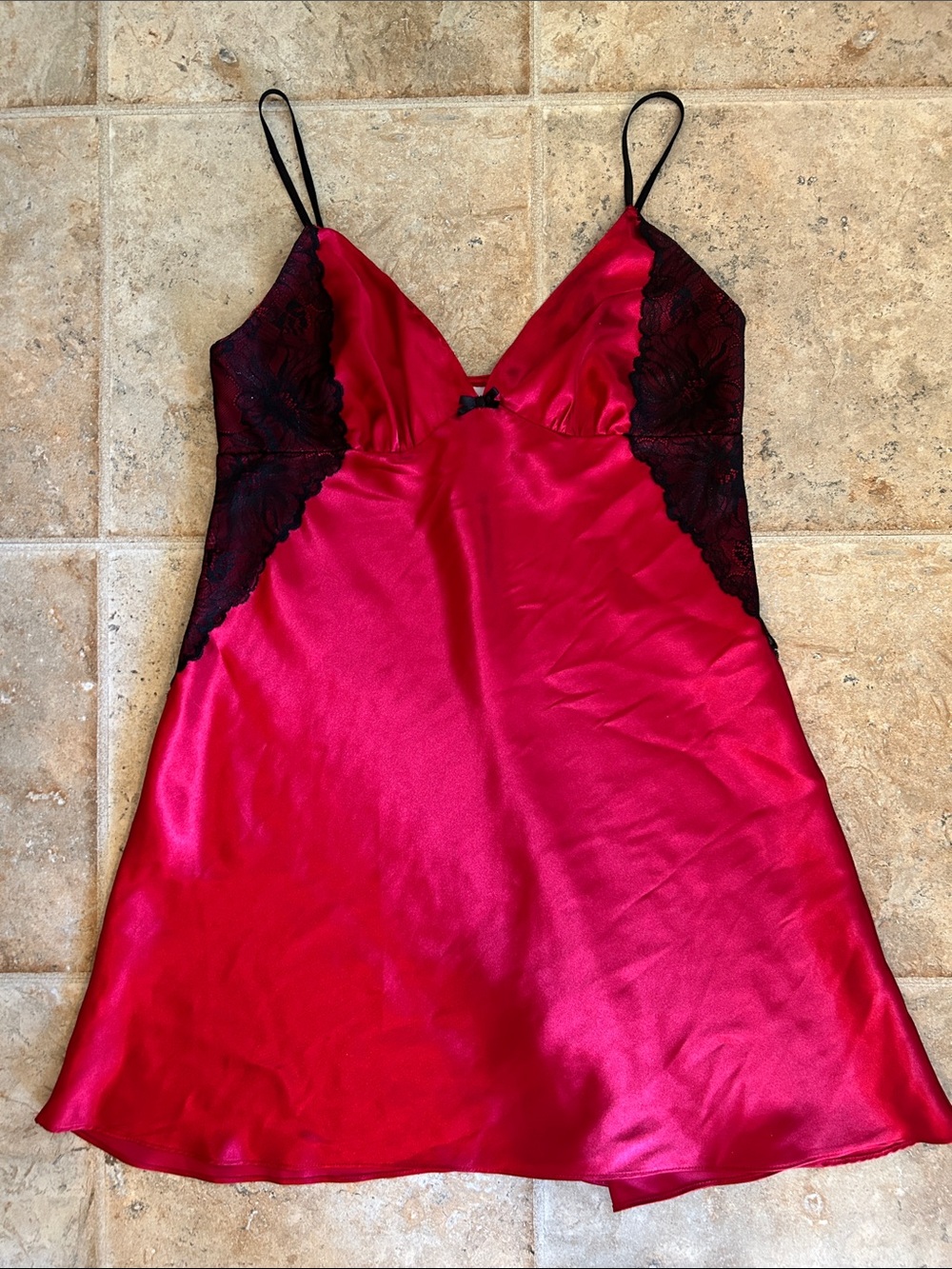 Apt. 9 Red Satin Chemise with Black Lace Trim